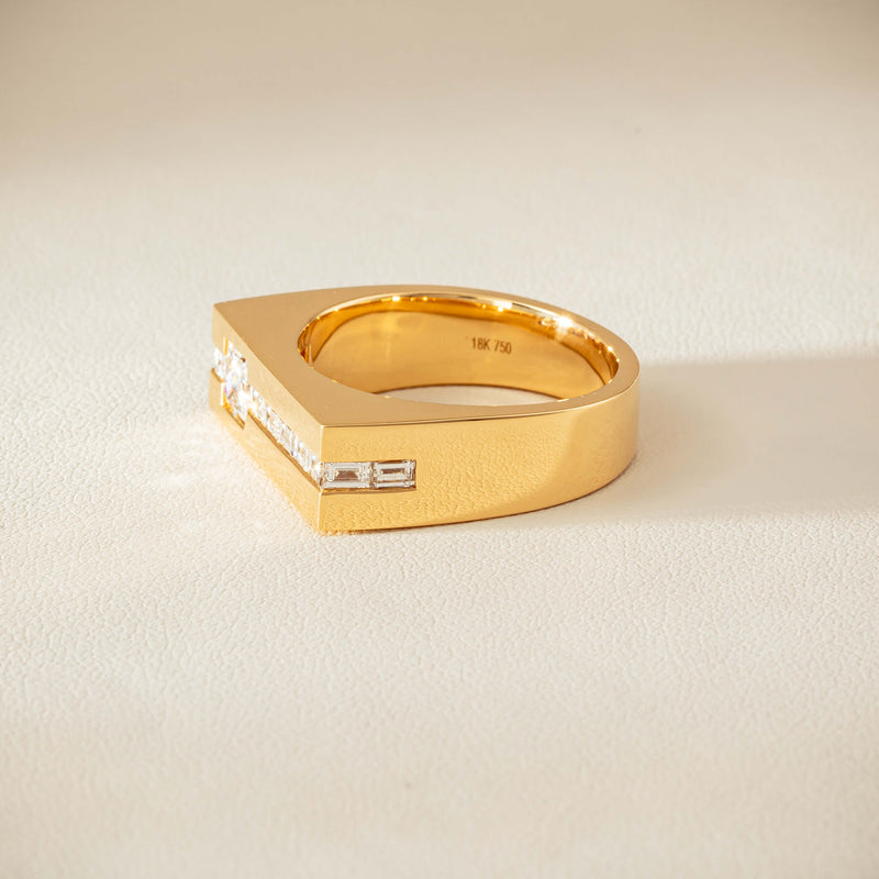 18ct Yellow Gold .50ct Princess Cut Diamond Mens Signet Ring - Ring - Walker & Hall