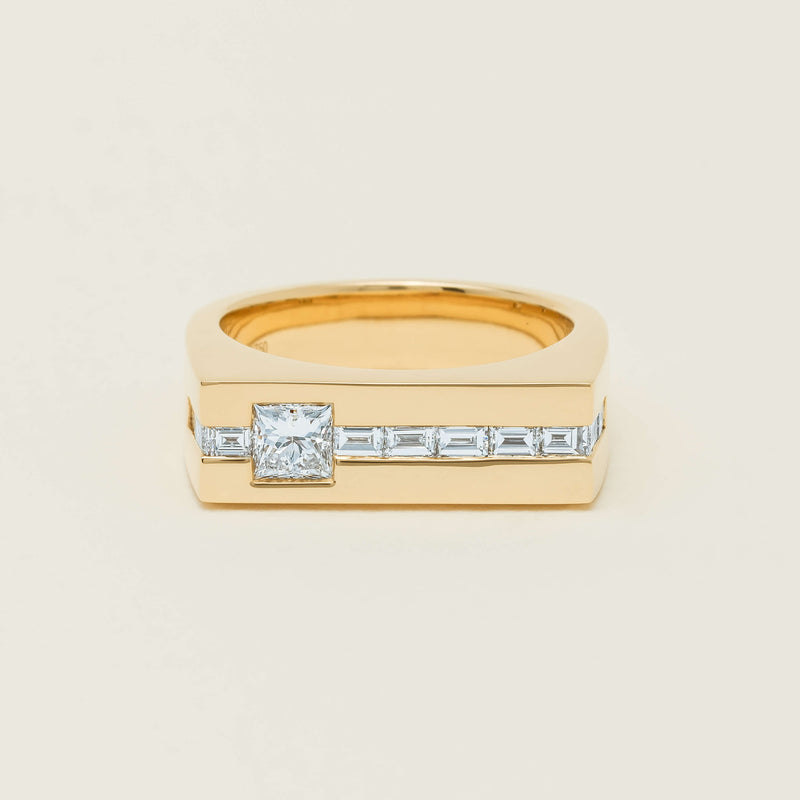 18ct Yellow Gold .50ct Princess Cut Diamond Mens Signet Ring - Ring - Walker & Hall