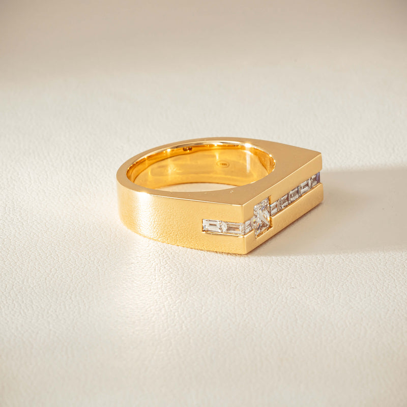 18ct Yellow Gold .50ct Princess Cut Diamond Mens Signet Ring - Ring - Walker & Hall
