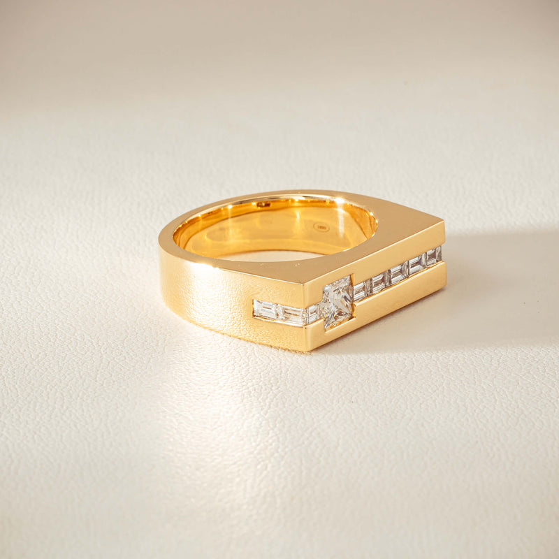 18ct Yellow Gold .50ct Princess Cut Diamond Mens Signet Ring - Ring - Walker & Hall