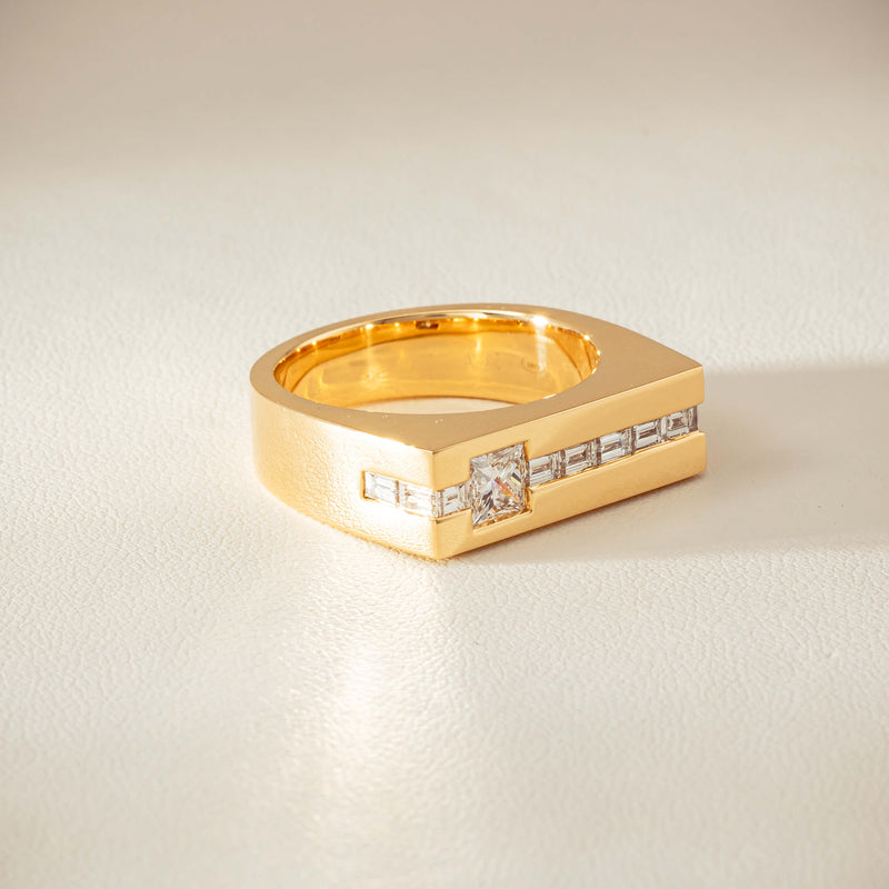 18ct Yellow Gold .50ct Princess Cut Diamond Mens Signet Ring - Ring - Walker & Hall