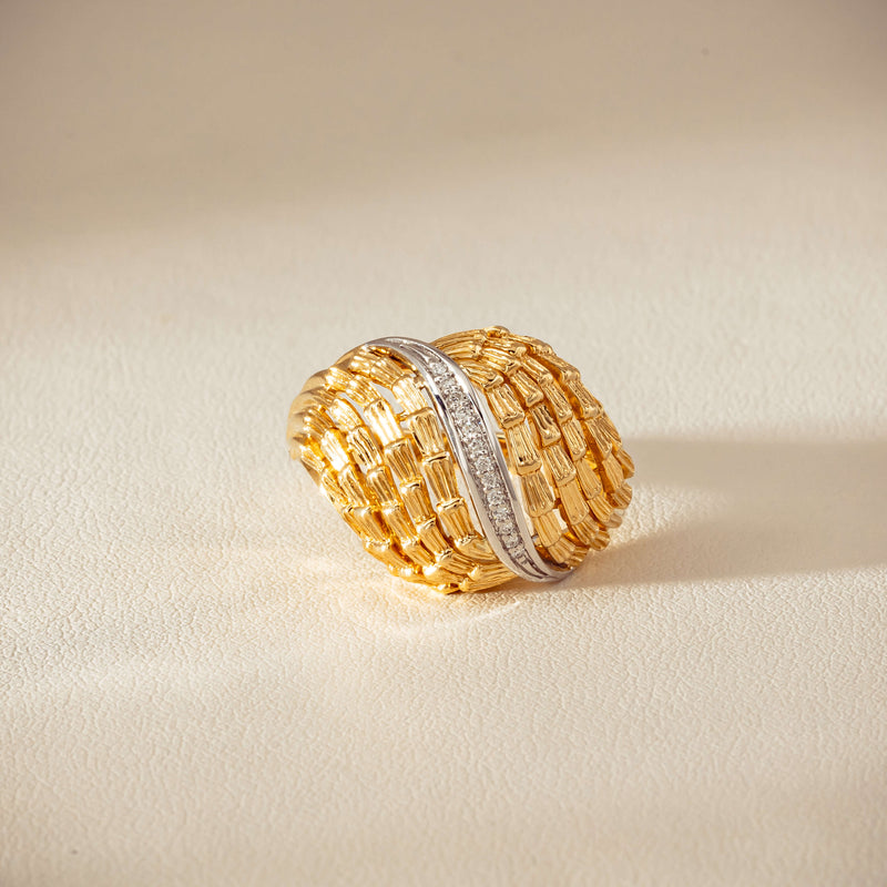 18ct Bi-Tone Gold .05ct Diamond Dome Dress Ring