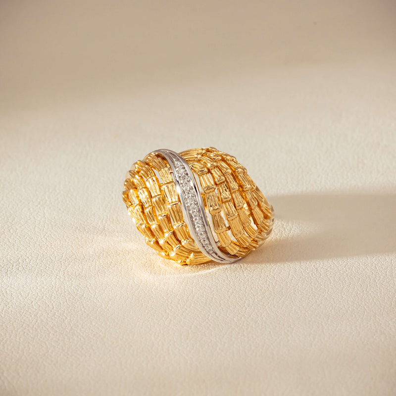 18ct Bi-Tone Gold .05ct Diamond Dome Dress Ring