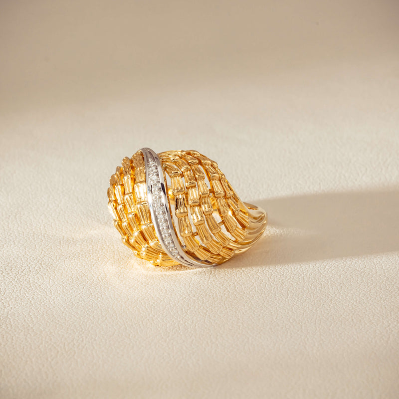 18ct Bi-Tone Gold .05ct Diamond Dome Dress Ring