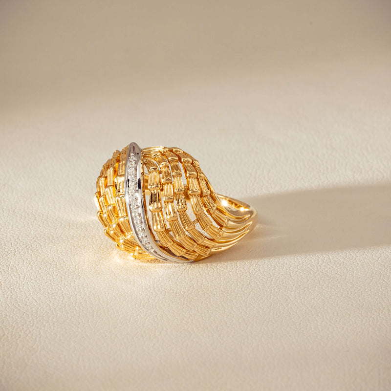 18ct Bi-Tone Gold .05ct Diamond Dome Dress Ring