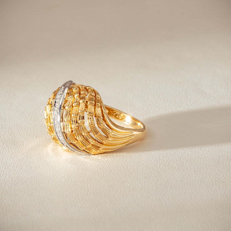 18ct Bi-Tone Gold .05ct Diamond Dome Dress Ring