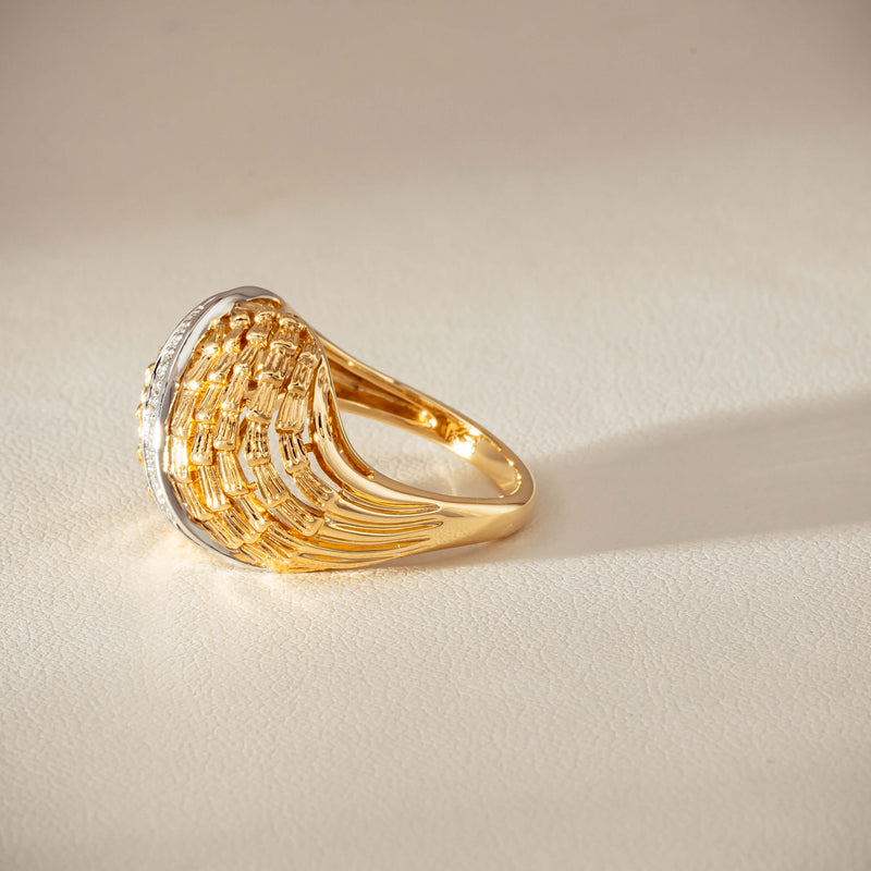 18ct Bi-Tone Gold .05ct Diamond Dome Dress Ring
