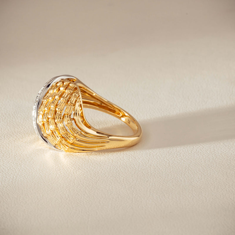 18ct Bi-Tone Gold .05ct Diamond Dome Dress Ring
