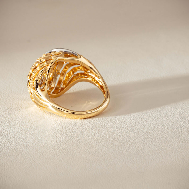 18ct Bi-Tone Gold .05ct Diamond Dome Dress Ring