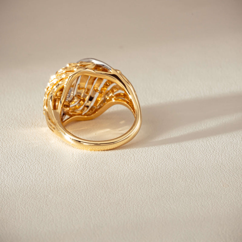 18ct Bi-Tone Gold .05ct Diamond Dome Dress Ring
