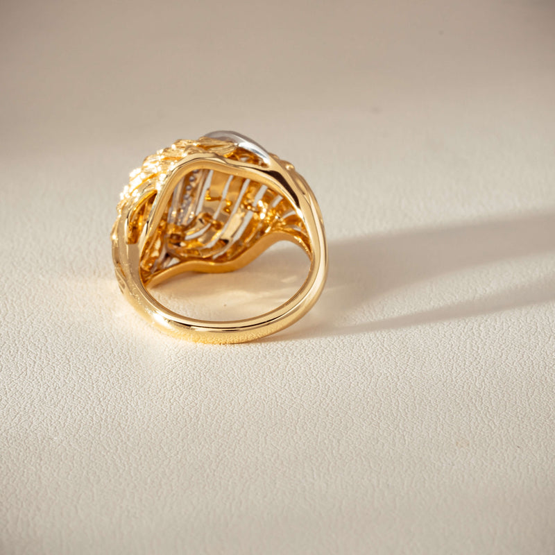 18ct Bi-Tone Gold .05ct Diamond Dome Dress Ring