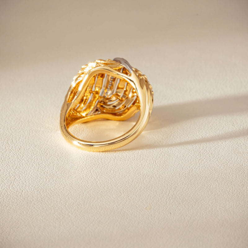 18ct Bi-Tone Gold .05ct Diamond Dome Dress Ring