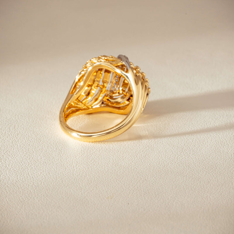 18ct Bi-Tone Gold .05ct Diamond Dome Dress Ring