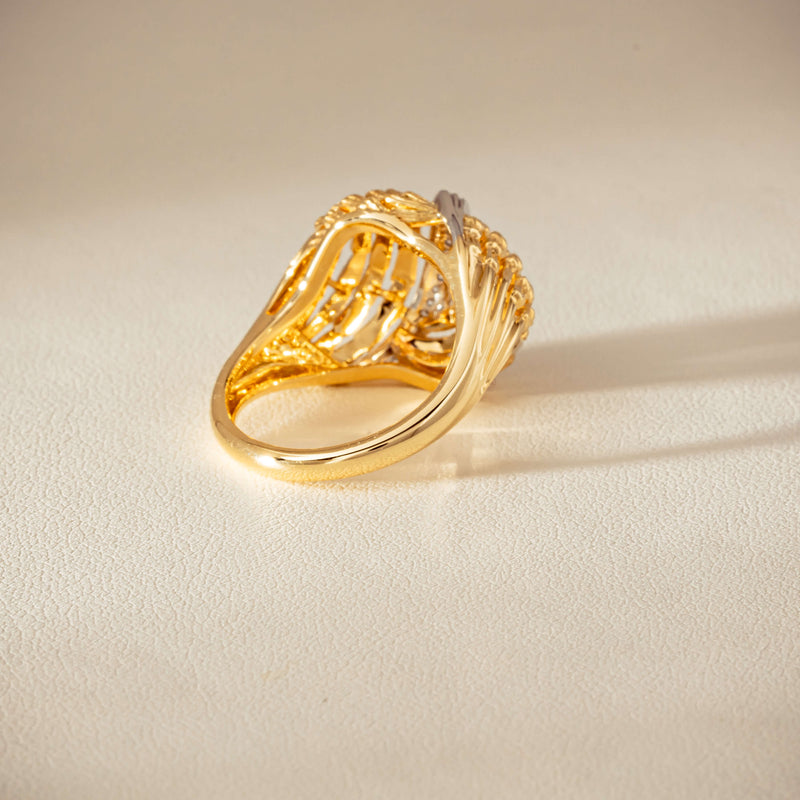 18ct Bi-Tone Gold .05ct Diamond Dome Dress Ring