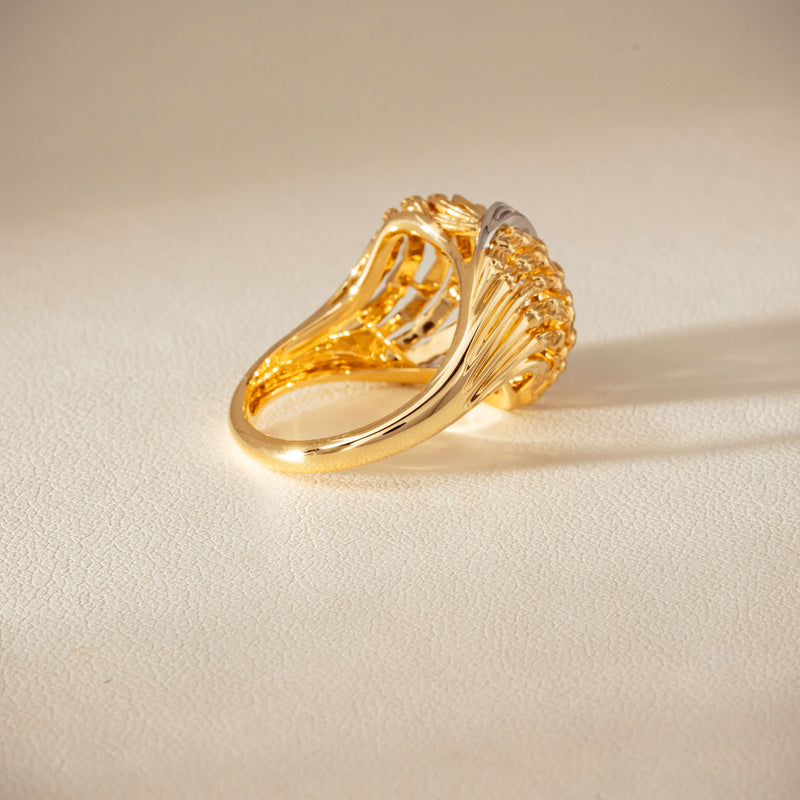 18ct Bi-Tone Gold .05ct Diamond Dome Dress Ring