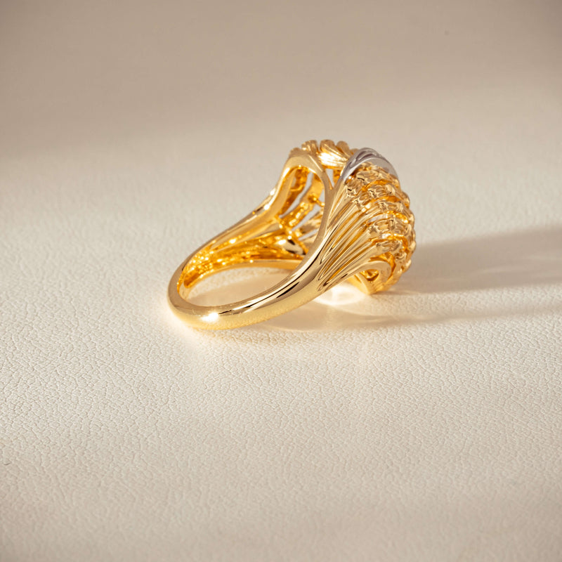 18ct Bi-Tone Gold .05ct Diamond Dome Dress Ring