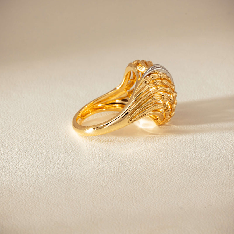 18ct Bi-Tone Gold .05ct Diamond Dome Dress Ring