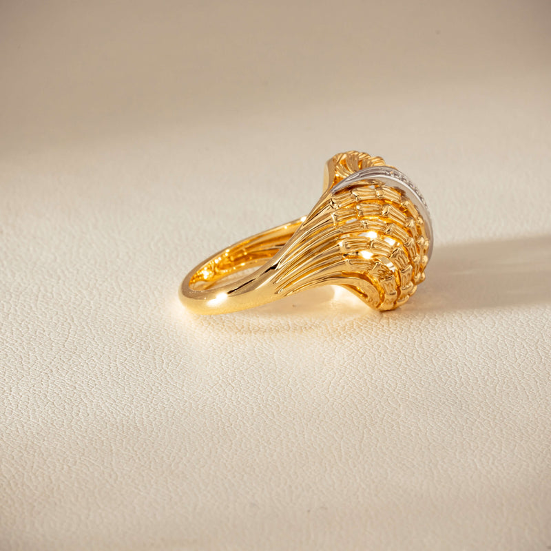18ct Bi-Tone Gold .05ct Diamond Dome Dress Ring