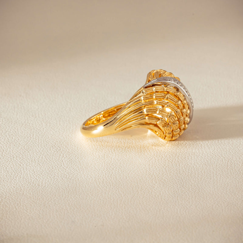 18ct Bi-Tone Gold .05ct Diamond Dome Dress Ring