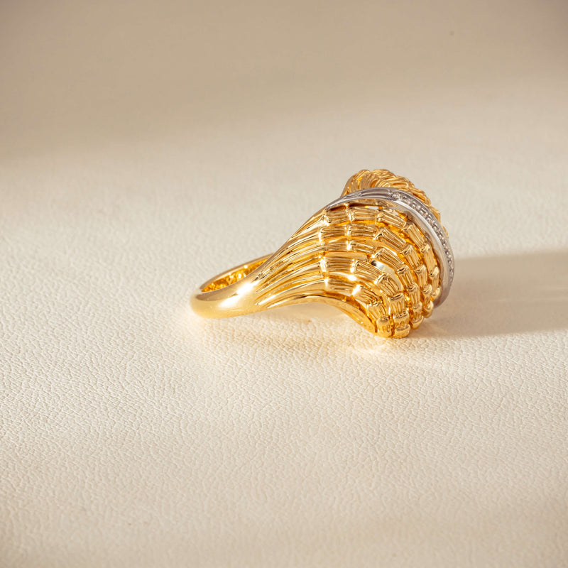 18ct Bi-Tone Gold .05ct Diamond Dome Dress Ring