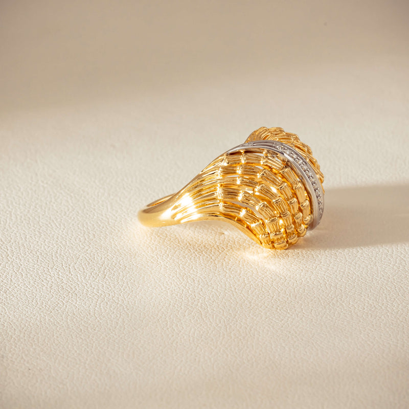 18ct Bi-Tone Gold .05ct Diamond Dome Dress Ring