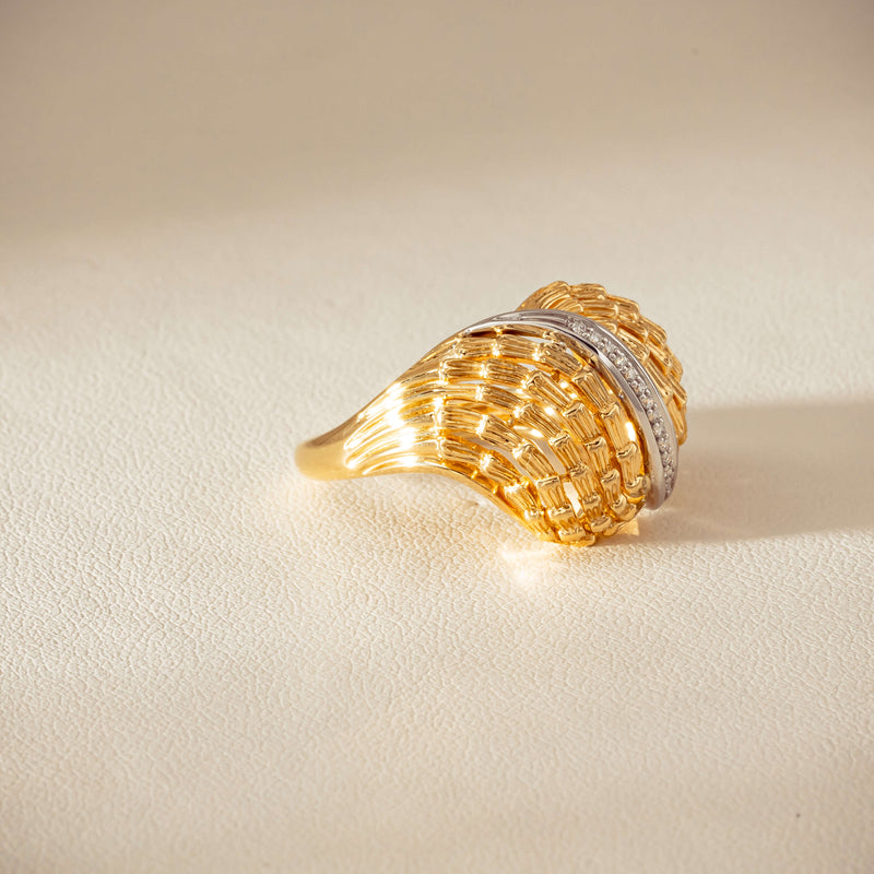 18ct Bi-Tone Gold .05ct Diamond Dome Dress Ring