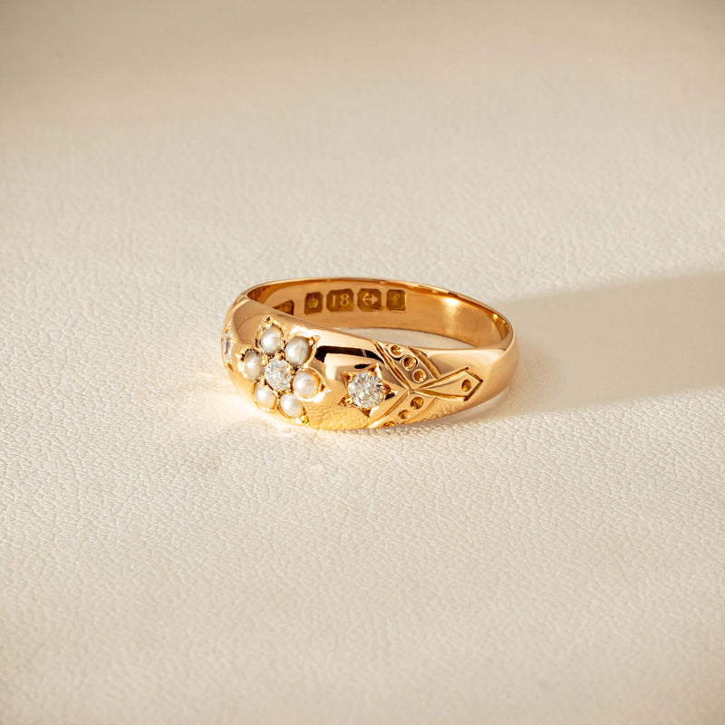 Vintage 18ct Yellow Gold Diamond & Seed Pearl Ring - Ring - Walker & Hall