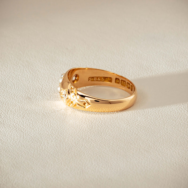 Vintage 18ct Yellow Gold Diamond & Seed Pearl Ring - Ring - Walker & Hall