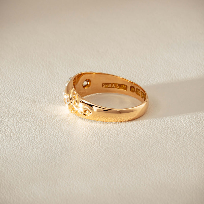 Vintage 18ct Yellow Gold Diamond & Seed Pearl Ring - Ring - Walker & Hall
