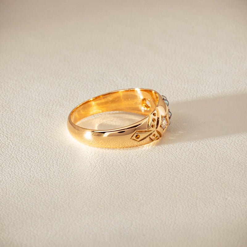Vintage 18ct Yellow Gold Diamond & Seed Pearl Ring - Ring - Walker & Hall