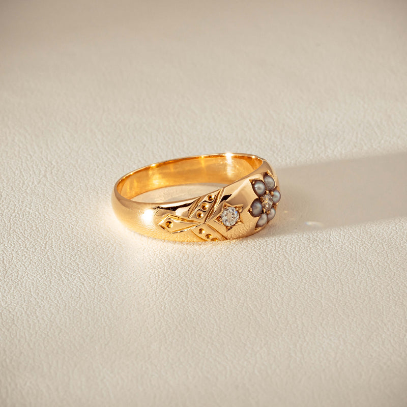 Vintage 18ct Yellow Gold Diamond & Seed Pearl Ring - Ring - Walker & Hall