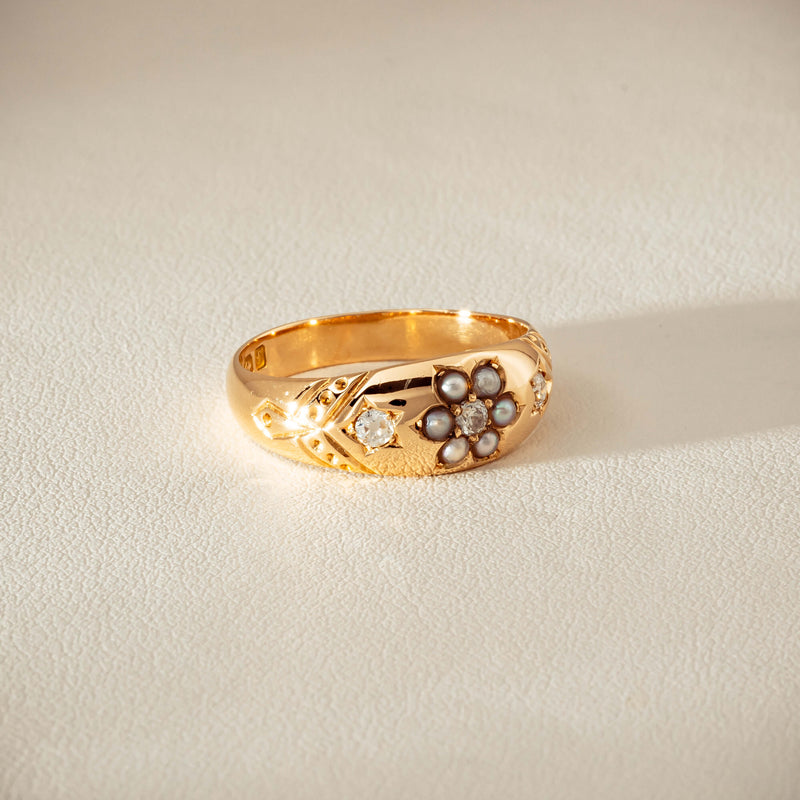 Vintage 18ct Yellow Gold Diamond & Seed Pearl Ring - Ring - Walker & Hall