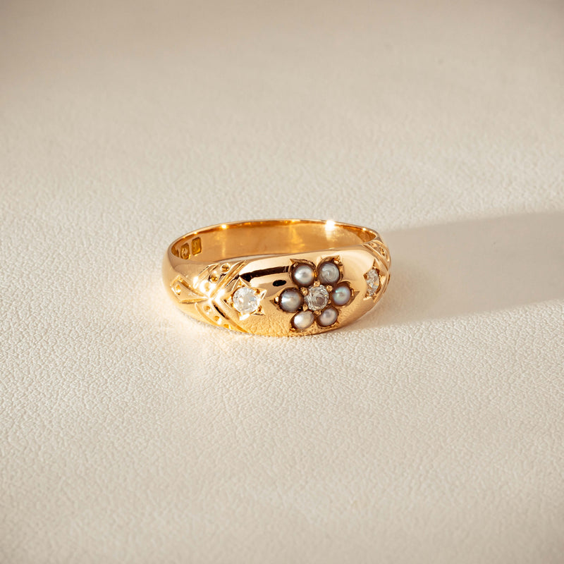 Vintage 18ct Yellow Gold Diamond & Seed Pearl Ring - Ring - Walker & Hall