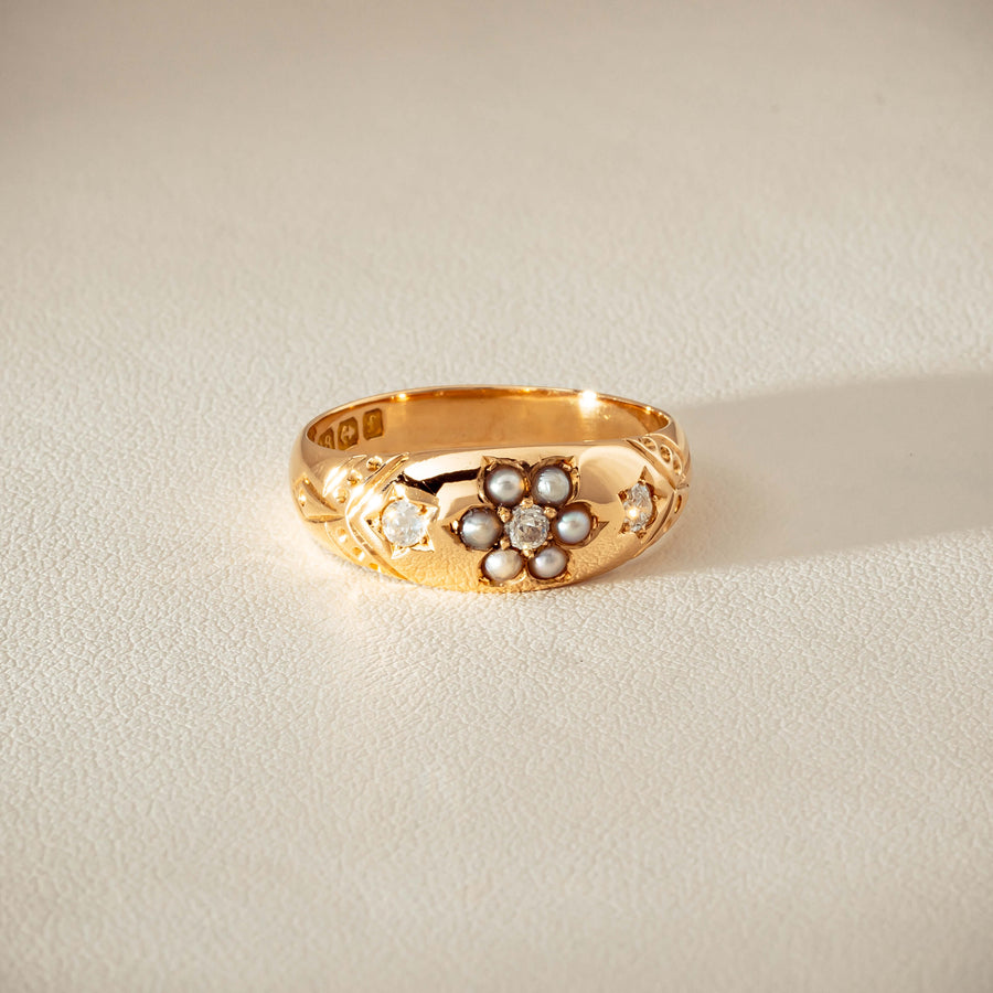 Vintage 18ct Yellow Gold Diamond & Seed Pearl Ring - Ring - Walker & Hall