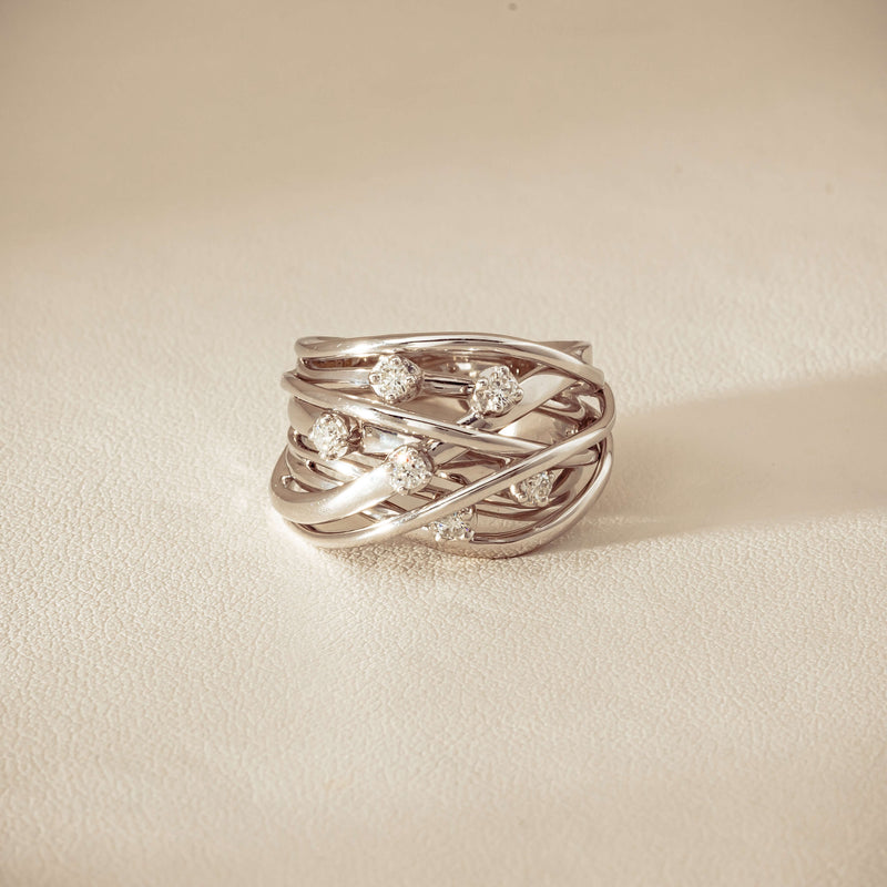 Deja Vu 18ct White Gold .24ct Diamond Orbit Weave Ring - Ring - Walker & Hall