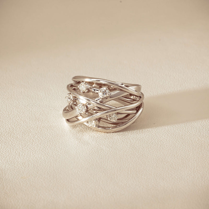 Deja Vu 18ct White Gold .24ct Diamond Orbit Weave Ring - Ring - Walker & Hall