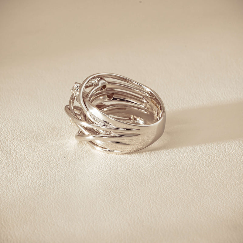 Deja Vu 18ct White Gold .24ct Diamond Orbit Weave Ring - Ring - Walker & Hall