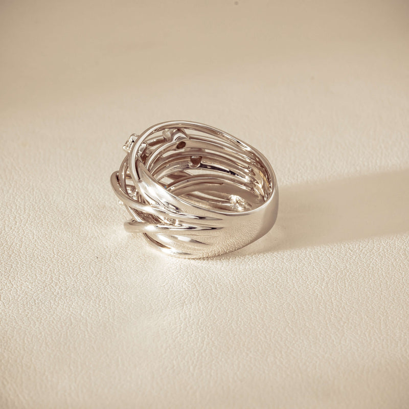 Deja Vu 18ct White Gold .24ct Diamond Orbit Weave Ring - Ring - Walker & Hall