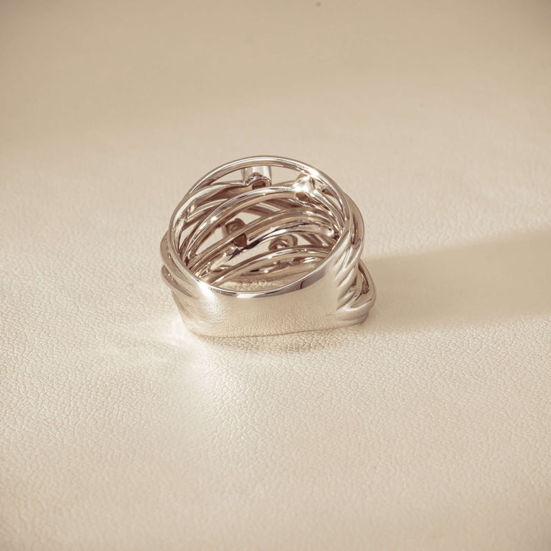 Deja Vu 18ct White Gold .24ct Diamond Orbit Weave Ring - Ring - Walker & Hall