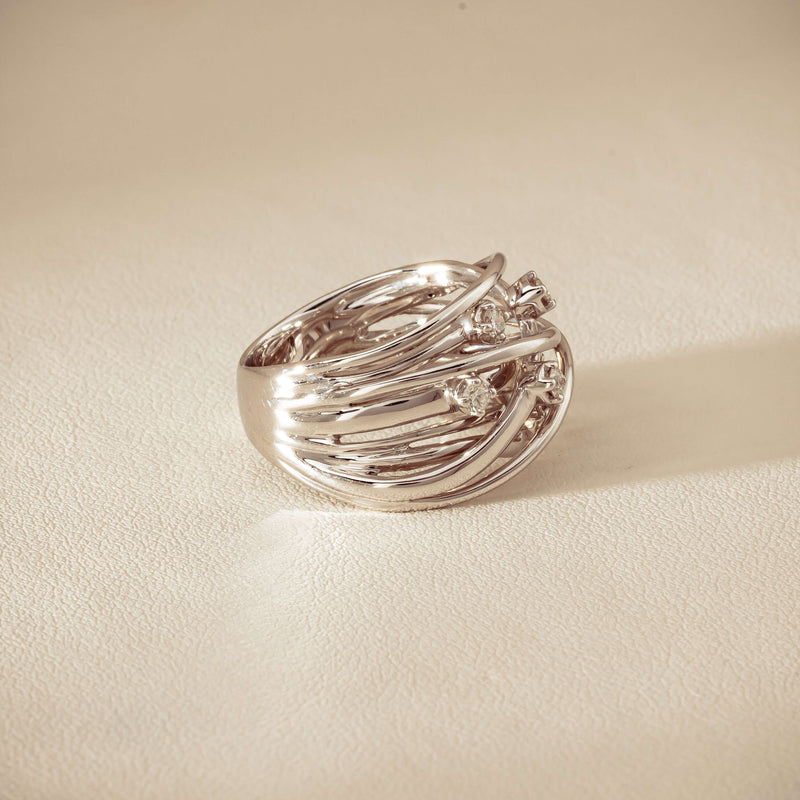 Deja Vu 18ct White Gold .24ct Diamond Orbit Weave Ring - Ring - Walker & Hall