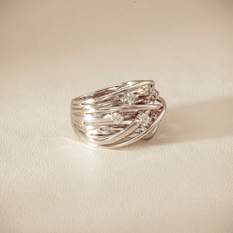 Deja Vu 18ct White Gold .24ct Diamond Orbit Weave Ring - Ring - Walker & Hall