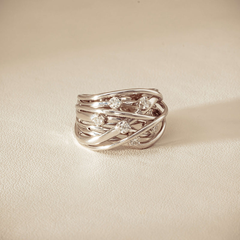 Deja Vu 18ct White Gold .24ct Diamond Orbit Weave Ring - Ring - Walker & Hall