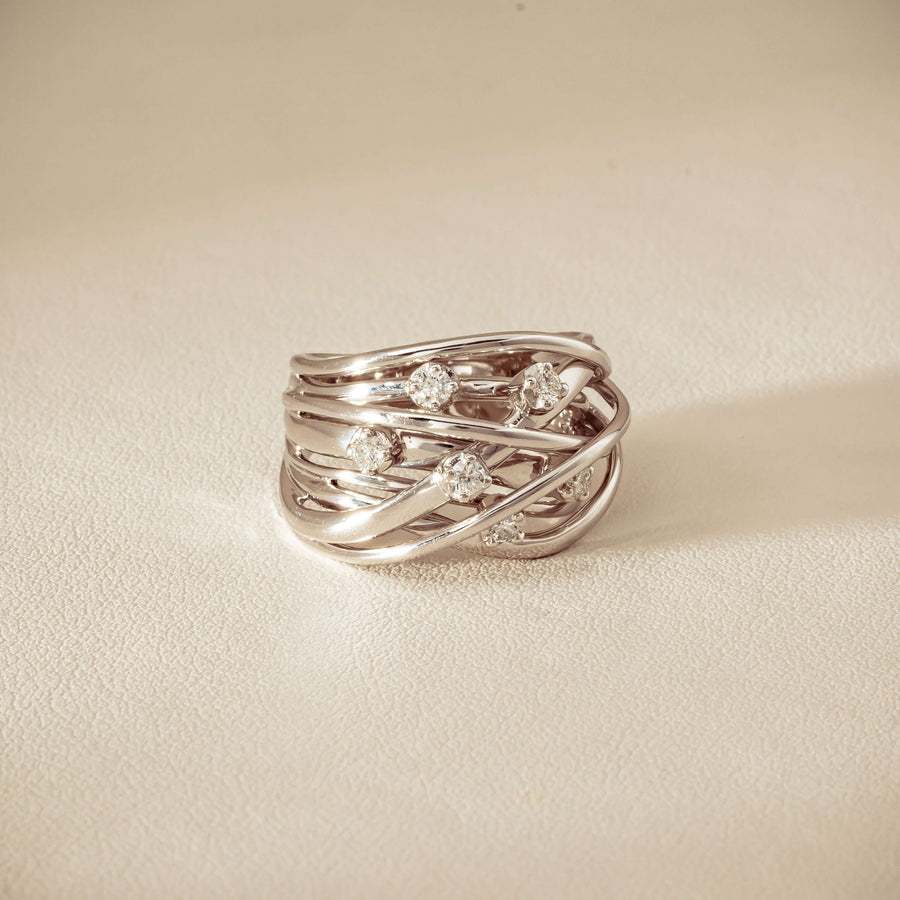 Deja Vu 18ct White Gold .24ct Diamond Orbit Weave Ring - Ring - Walker & Hall