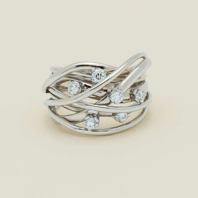 Deja Vu 18ct White Gold .24ct Diamond Orbit Weave Ring - Ring - Walker & Hall