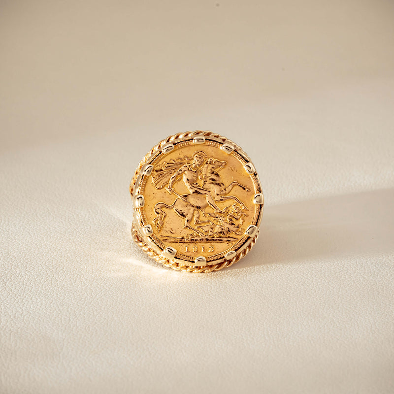 Vintage 9ct Yellow Gold Ring with 22ct Half Sovereign 1973 - Ring - Walker & Hall