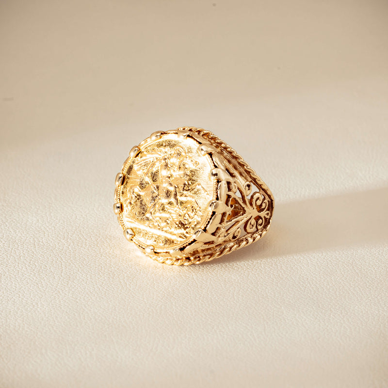 Vintage 9ct Yellow Gold Ring with 22ct Half Sovereign 1973 - Ring - Walker & Hall