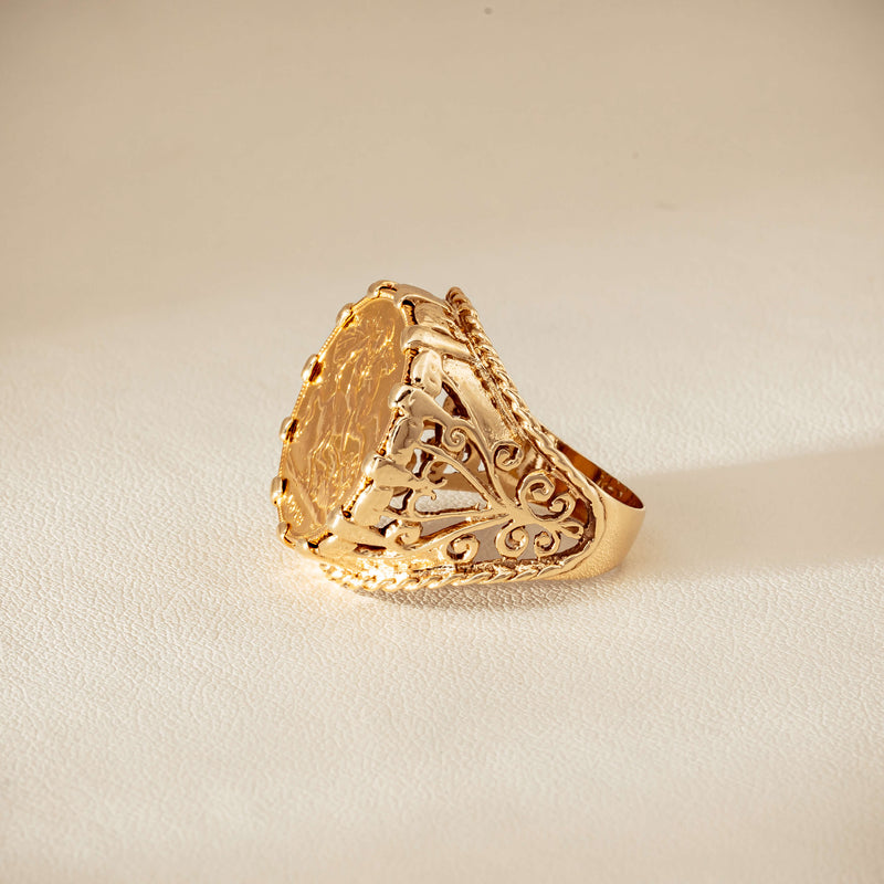 Vintage 9ct Yellow Gold Ring with 22ct Half Sovereign 1973 - Ring - Walker & Hall