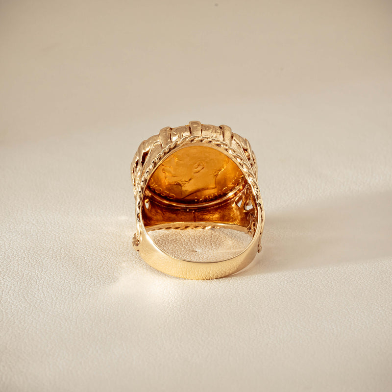 Vintage 9ct Yellow Gold Ring with 22ct Half Sovereign 1973 - Ring - Walker & Hall