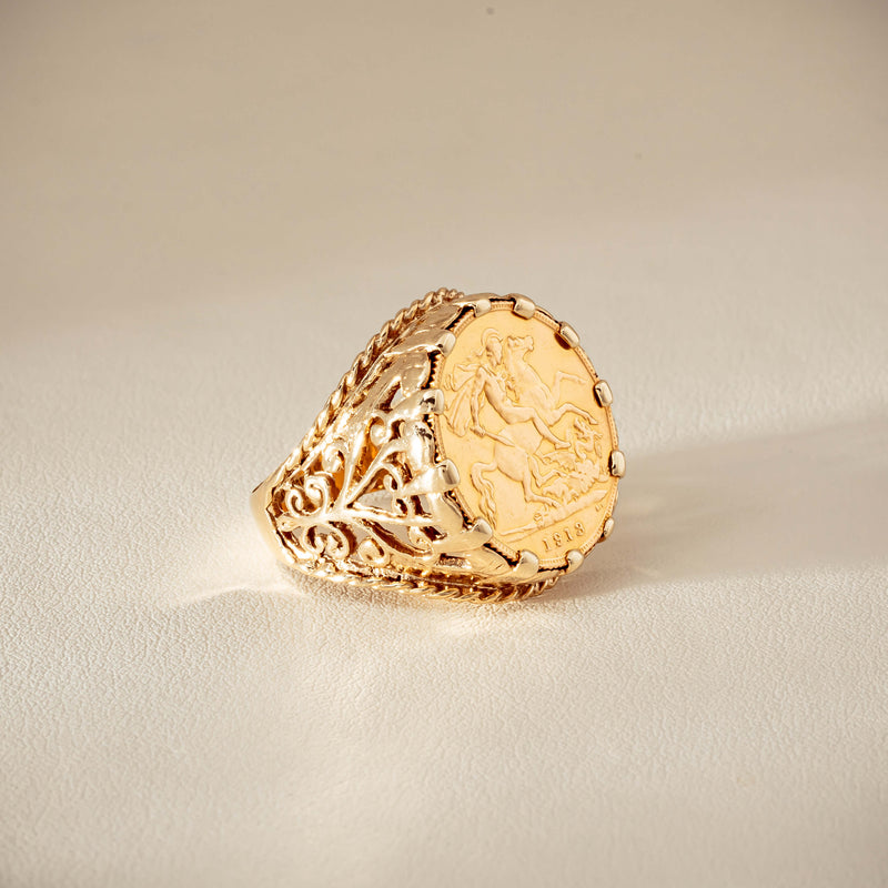 Vintage 9ct Yellow Gold Ring with 22ct Half Sovereign 1973 - Ring - Walker & Hall