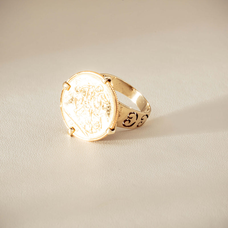 Vintage 9ct Yellow Gold Ring with 22ct Full Sovereign 1968 - Ring - Walker & Hall